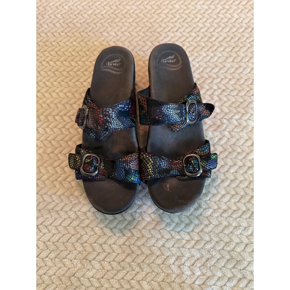 Dansko Women Multi Color Snakeskin Embossed Leather Slide Sandals Size‎ 40 Wedge